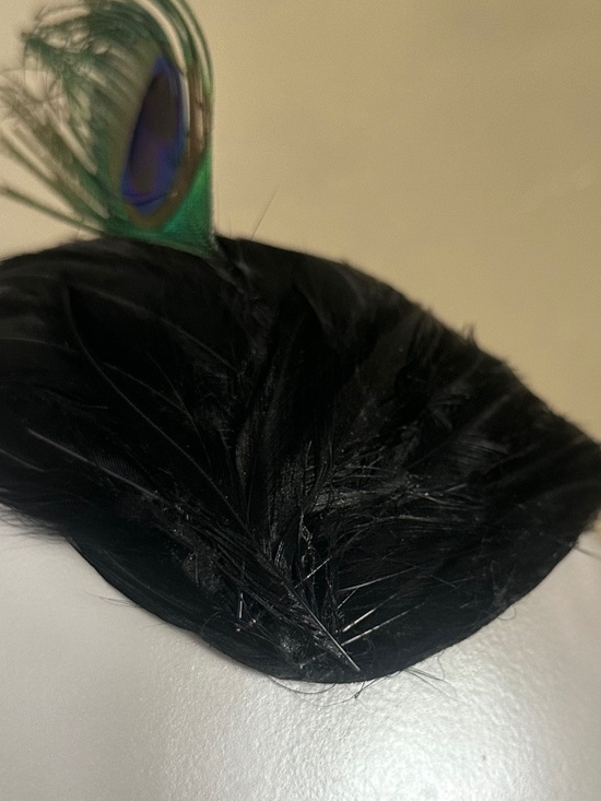 SUPERB 1950\'s BLACK FEATHER COCKTAIL HAT + PEACOCK FEATHER main image 9
